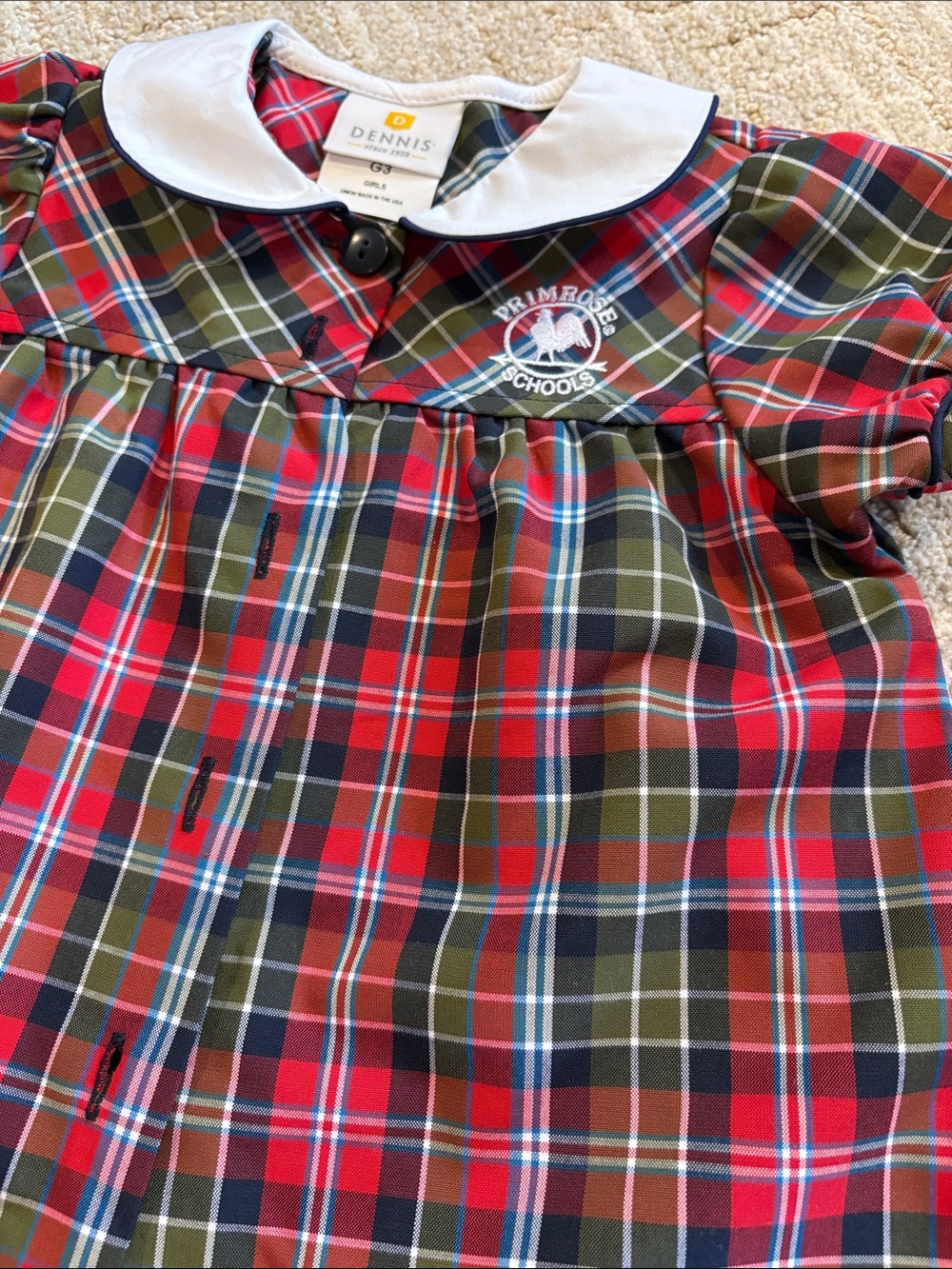 Dennis School Dress with Primrose Schools Embroidery - Red/Green Plaid 3T